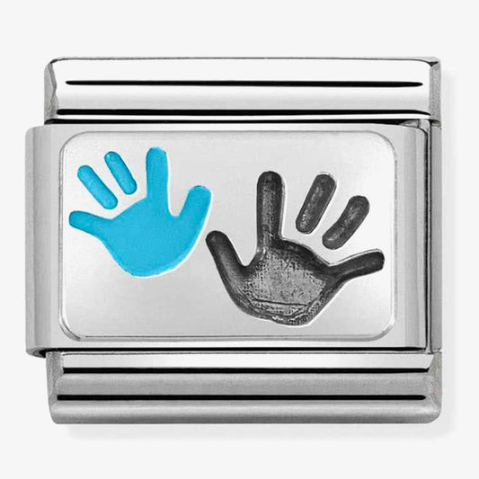 Composable CL OXIDIZED PLATES in steel, enamel and 925 silver (43_Hands Son and Parent)