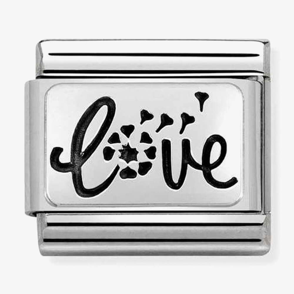 Composable Classic OXYDISED PLATES 2 in steel and 925 silver (59_Love with flower)