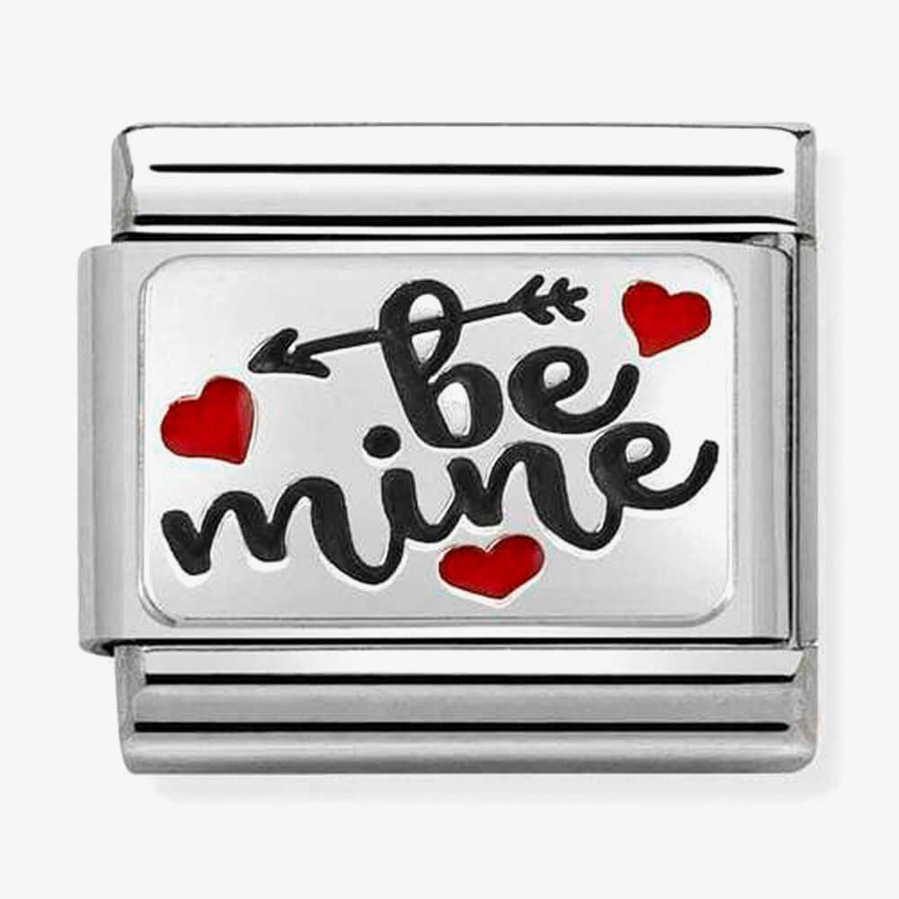 Composable CL OXIDIZED PLATES in steel, enamel and 925 silver (52_Be Mine with hearts)