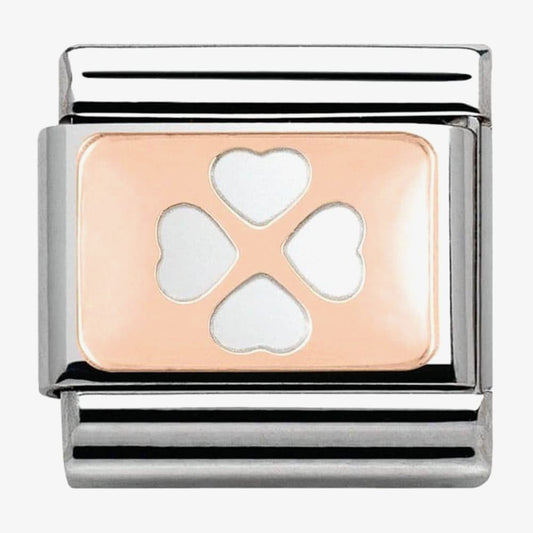 Composable Classic PLATES in stainless steel with 9k rose gold CUSTOM (10_Four Leaf Clover)