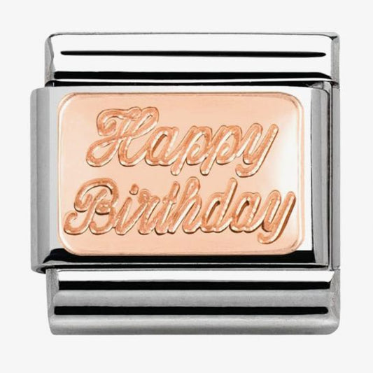 Composable Classic PLATES in stainless steel with 9k rose gold CUSTOM (29_Happy Birthday)