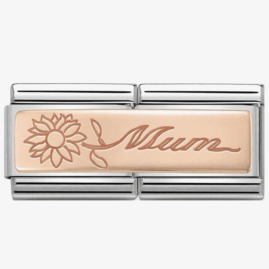 Composable Classic DOUBLE ENGRAVED steel and 9k rose gold CUSTOM (18_Mum with flower)