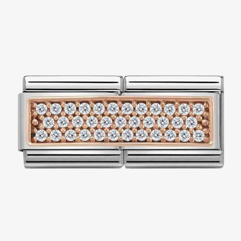 Composable Classic DOUBLE PAVE steel and 9k rose gold (01_White CZ)