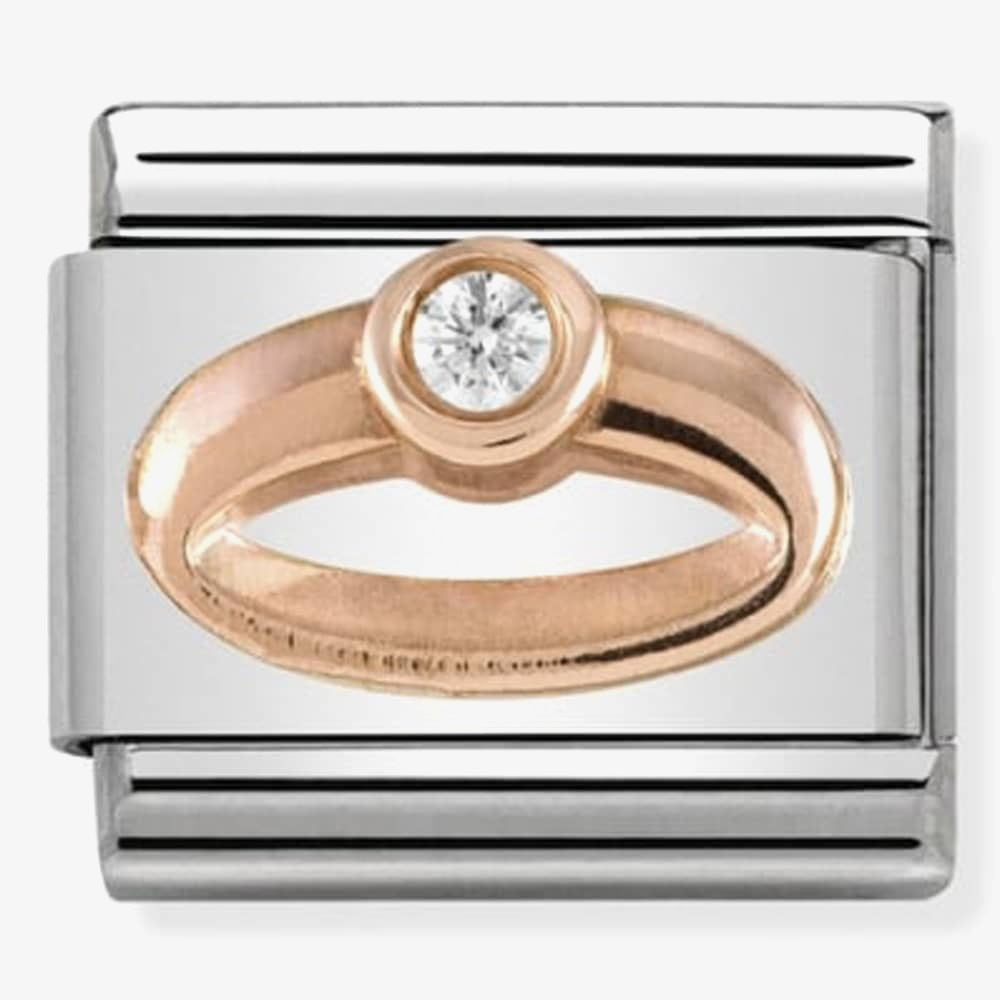 Composable Classic Symbols in stainless steel with 9k rose gold and CZ (04_Ring)