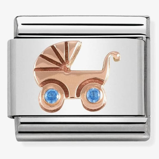 Composable Classic Symbols in stainless steel with 9k rose gold and CZ (05_Light blue baby carrier)