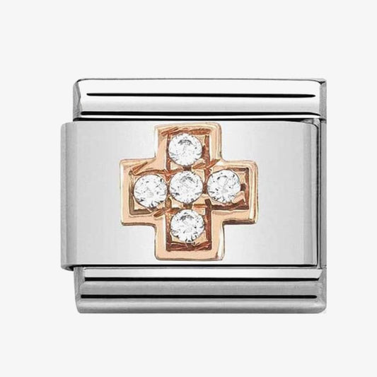 Composable Classic Symbols in stainless steel with 9k rose gold and CZ (29_Cross)