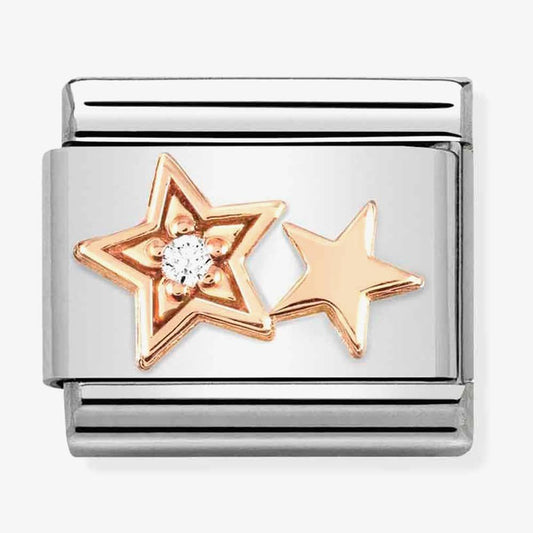 Composable Classic Symbols in stainless steel with 9k rose gold and CZ (35_Double Star)