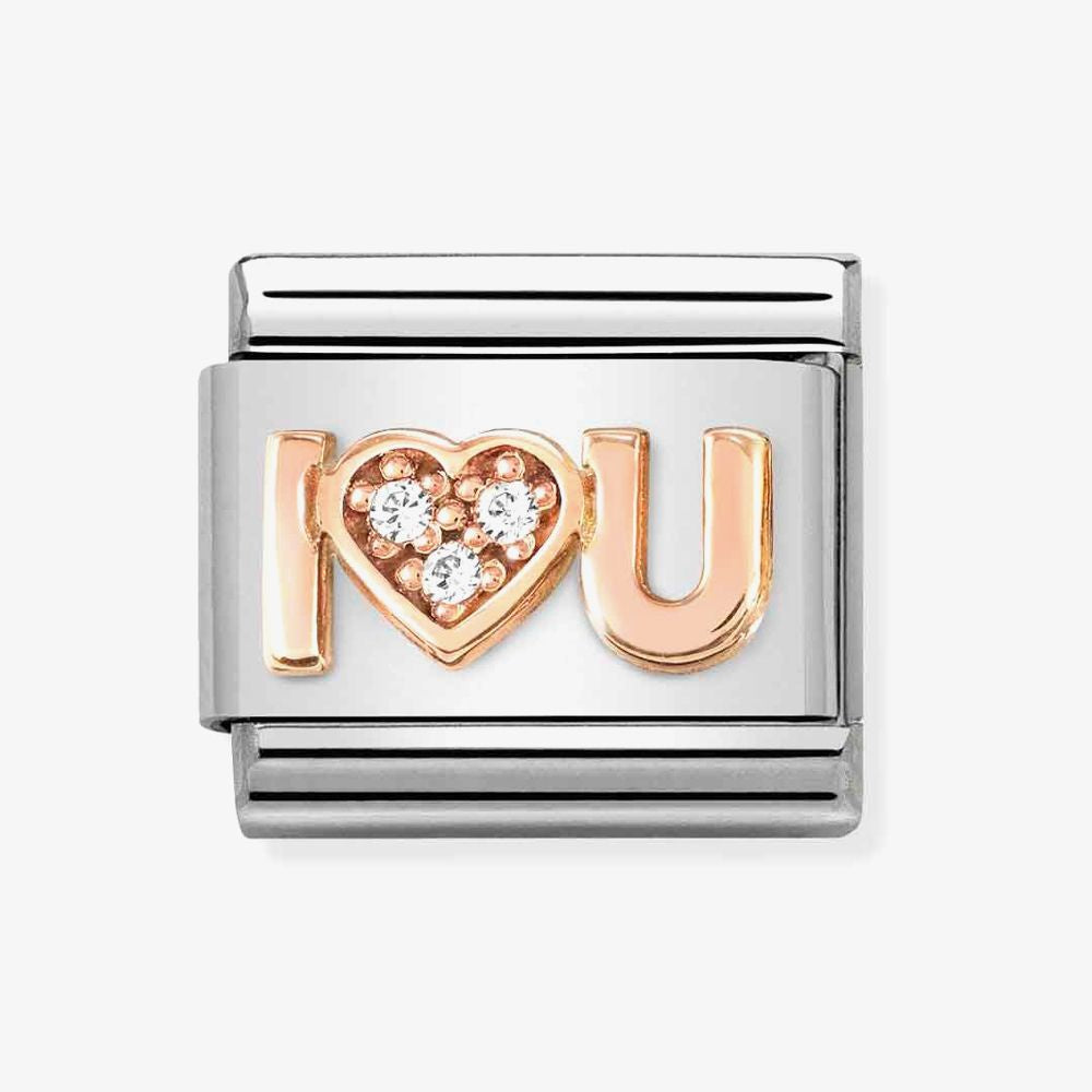Composable Classic Symbols in stainless steel with 9k rose gold and CZ (36_I Heart You)