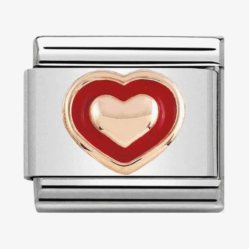 Composable Classic RELIEF in st,steel, enamel and 9k rose gold (01_Heart with Red Border)