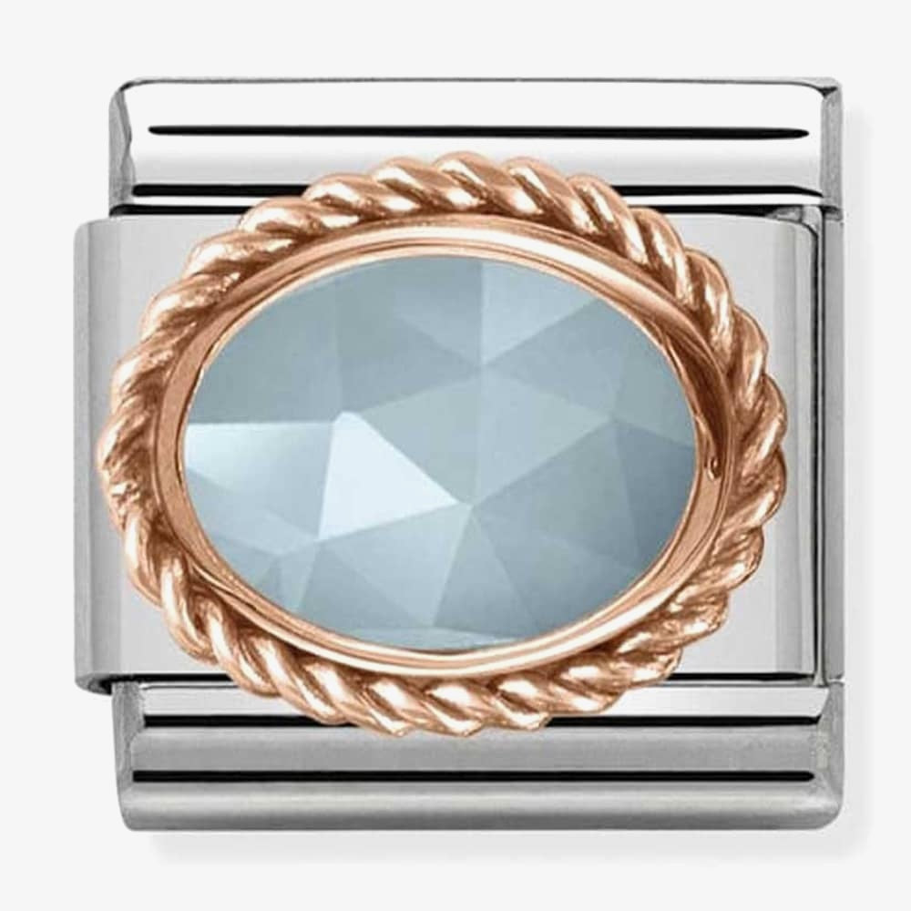 NOMINATION Classic Composable: RICH SETTING STONE in Steel and 9k Rose Gold with Milky Aquamarine Stone.