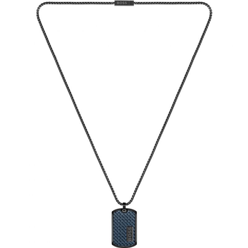 Black & dark blue leather Gents Boss Jewellery Lander Necklace