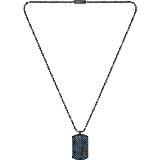 Black & dark blue leather Gents Boss Jewellery Lander Necklace