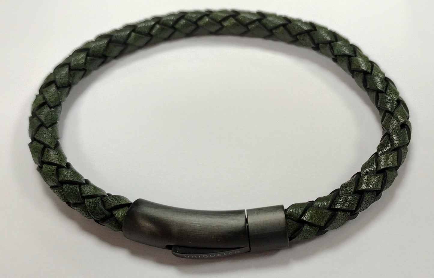 Dark Green Leather Bracelet With Matt Black Clasp 21cm