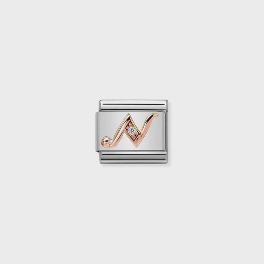 Composable Classic LETTERS steel, zircon and 9k rose gold (14_N)