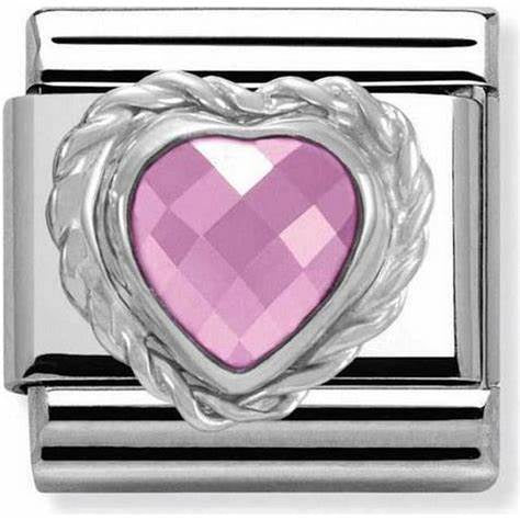 Comp, CL HEART FACETED CZ in stainless steel E 925 silver twisted setting (003_PINK)