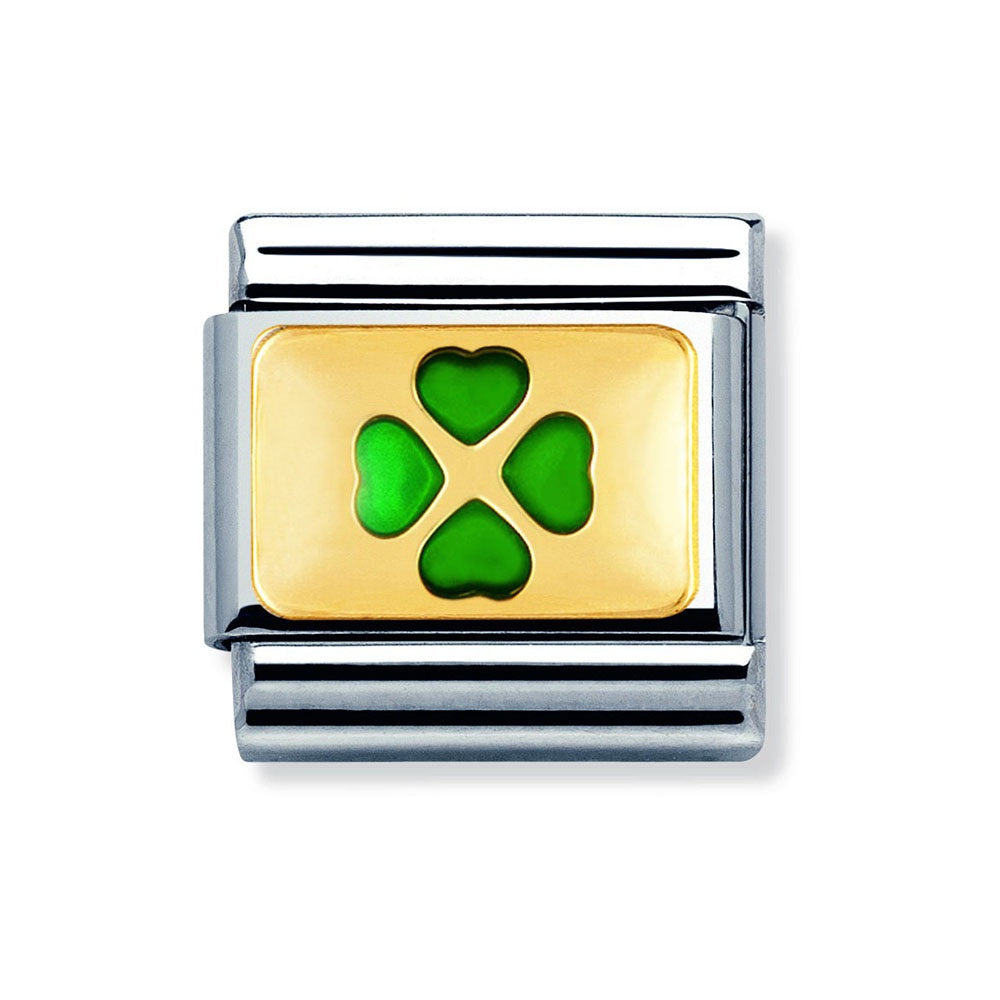 Composable Classic PLATES steel , enamel and bonded yellow gold (27_Green four-leaf-clover)