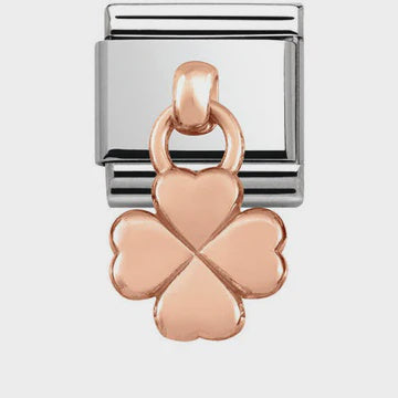 Composable Classic CHARMS in stainless steel with 9k rose gold (02_Four Leaf Clover CZ)