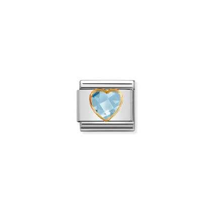 Composable Classic HEART FACETED CZ in steel and bonded yellow gold (006_LIGHT BLUE)