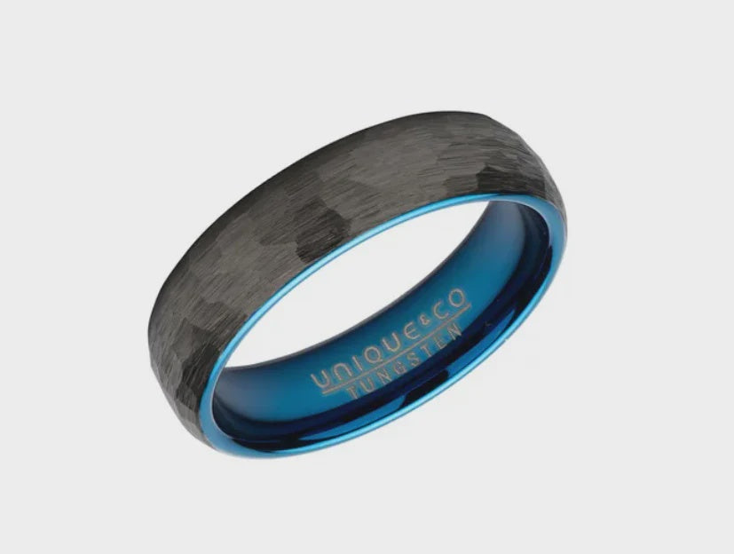 Hammered Black Tungsten Ring Size U