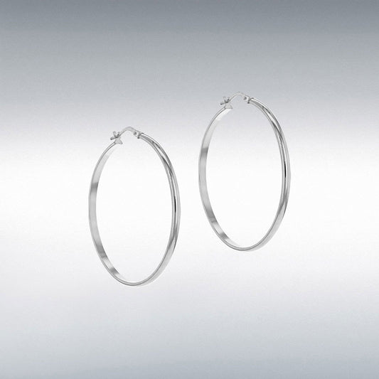 RHODIUM PLATED 33.5MM PLAIN HOOP EARRINGS