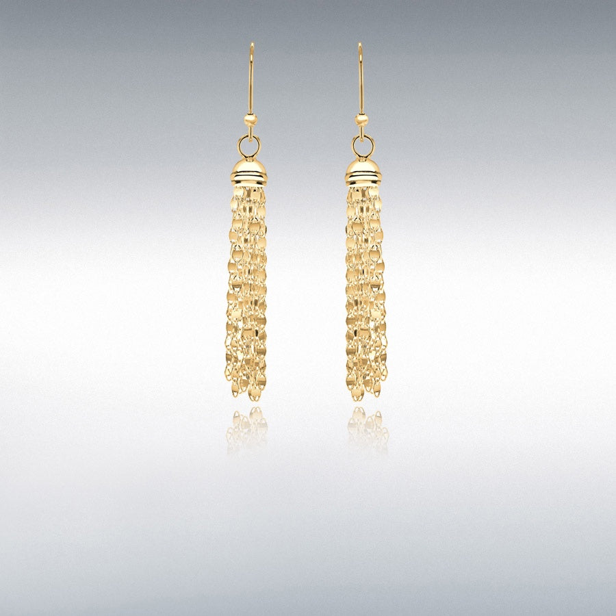 YELLOW GOLD PLATED FLAT RAMBO CHAIN TASSEL EARRINGS