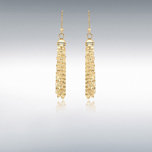 YELLOW GOLD PLATED FLAT RAMBO CHAIN TASSEL EARRINGS
