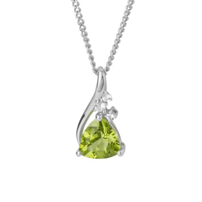 9ct White Gold Peridot And Diamond Trillion Necklace
