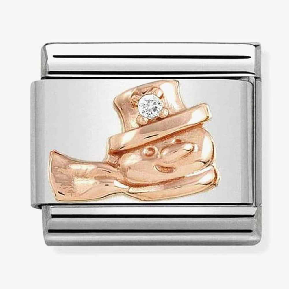 Composable Classic Symbols in stainless steel with 9k rose gold and CZ (20_Snowman with White CZ)