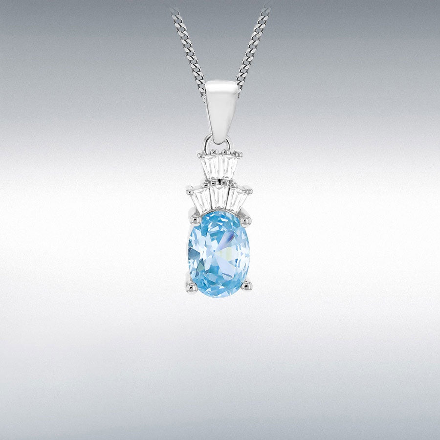 LIGHT BLUE OVAL CZ PENDANT ON 56CM FULLY ADJUSTABLE CHAIN – Iconic ...