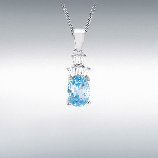 LIGHT BLUE OVAL CZ PENDANT ON 56CM  FULLY ADJUSTABLE CHAIN