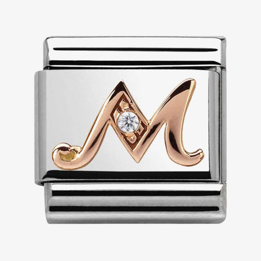 Composable Classic LETTERS steel, zircon and 9k rose gold (13_M)