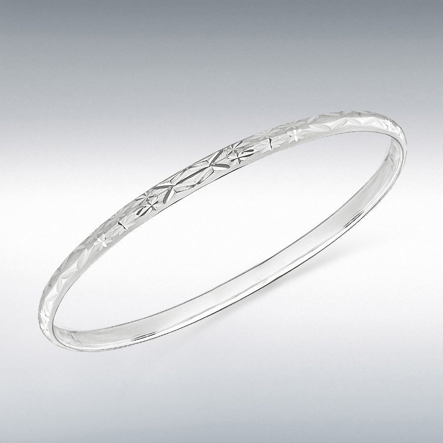 STERLING SILVER 4MM DIAMOND CUT BANGLE