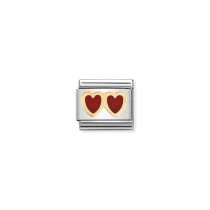 COMPOSABLE Classic LOVE in stainless steel with enamel and bonded yellow gold (02_Red double heart)