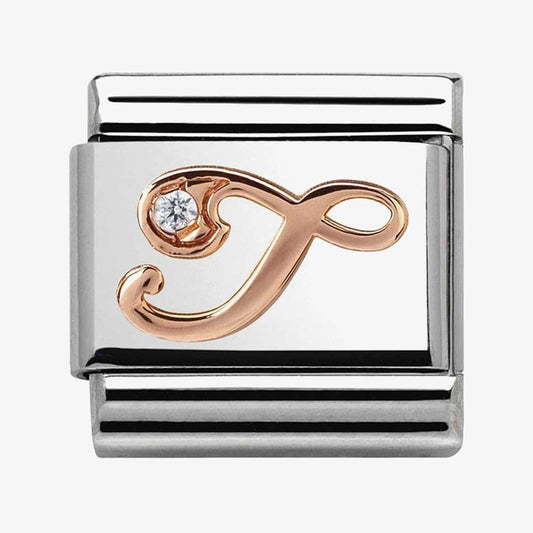 Composable Classic LETTERS steel, zircon and 9k rose gold (20_T)