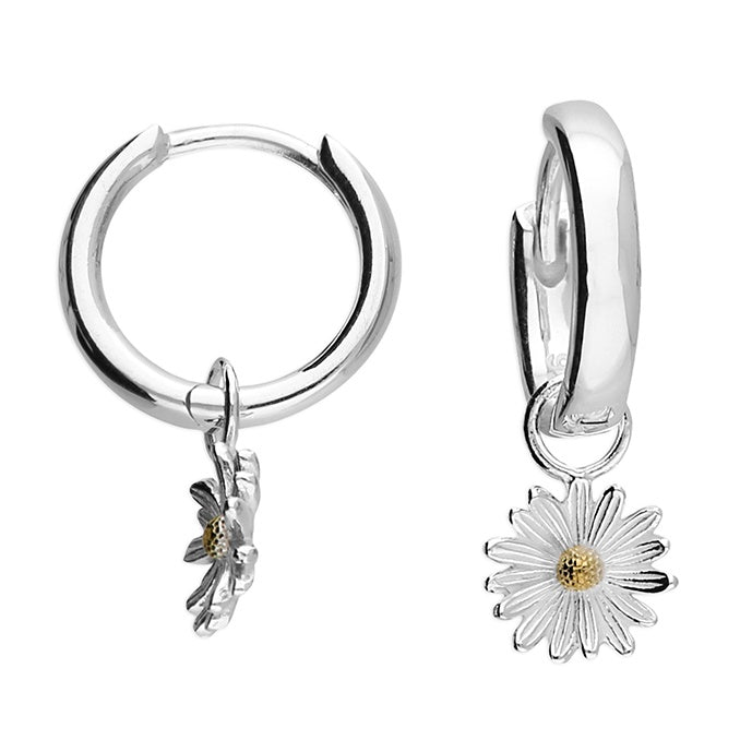 Two tone daisy charm on 10mm huggie hoop