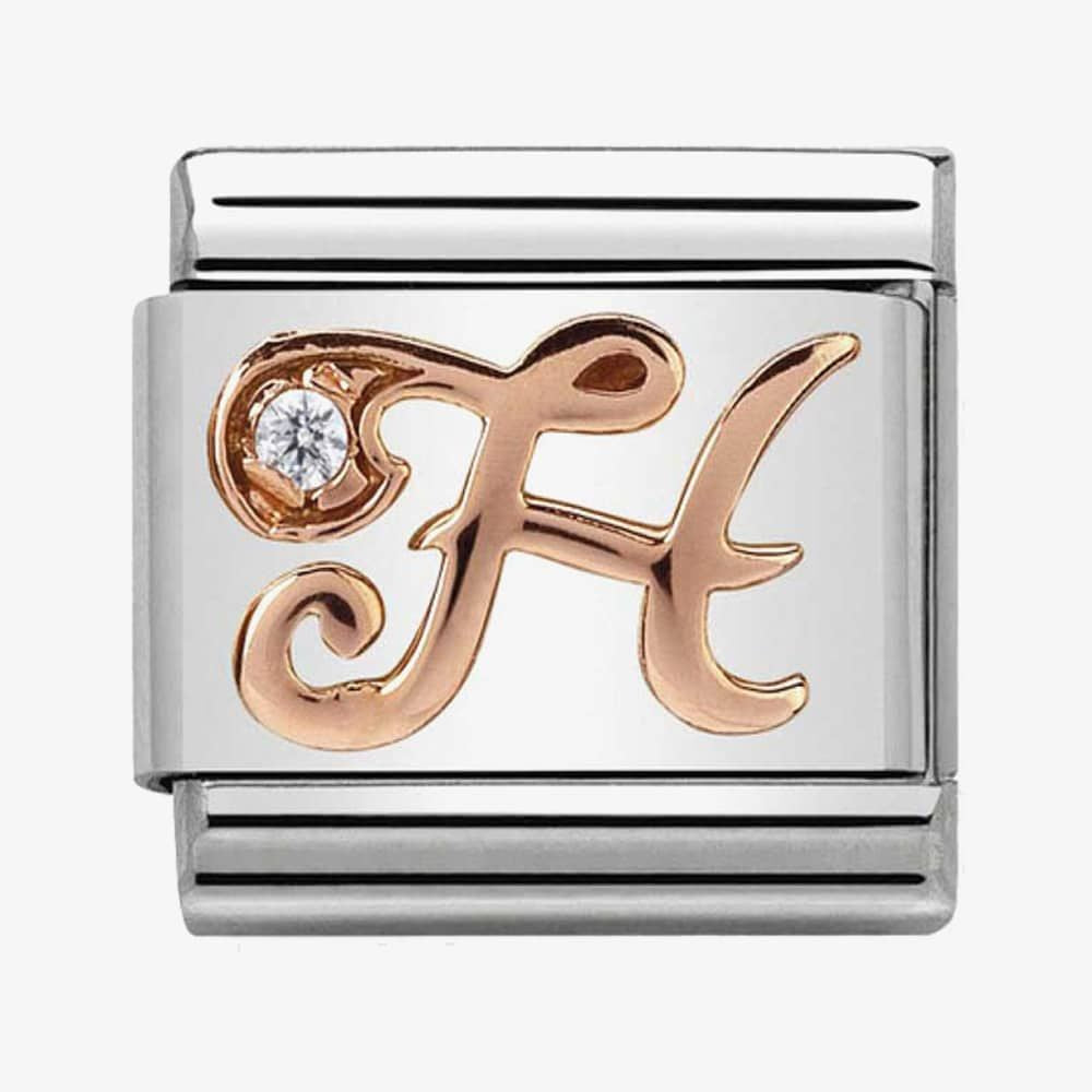 Composable Classic LETTERS steel, zircon and 9k rose gold (08_H)