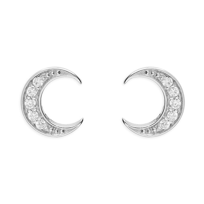Small Cubic Ziconia Moon Stud Earrings