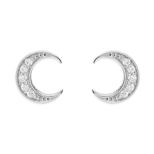 Small Cubic Ziconia Moon Stud Earrings