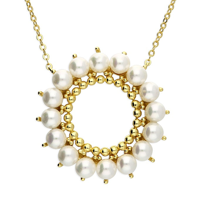 Gold Plated Shell Pearl & Bead Open Circle Necklace