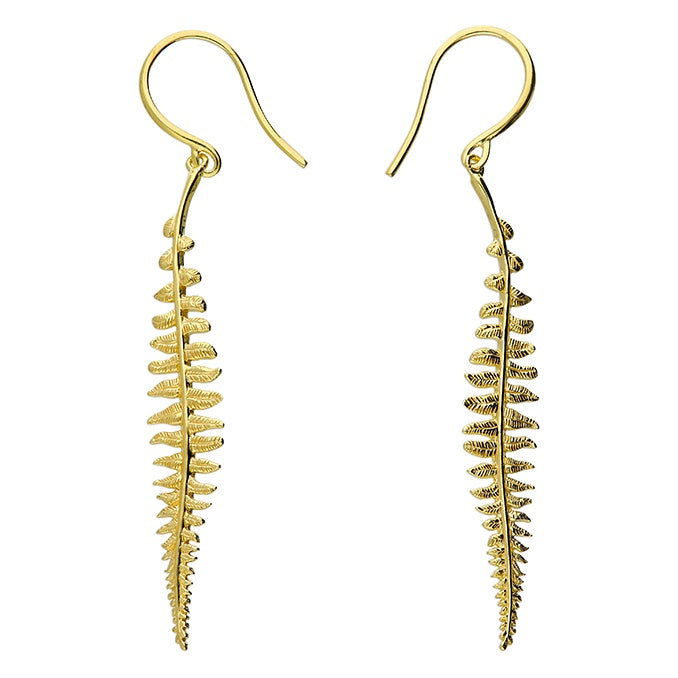 Gold Plated Woodland Fern Drop Earrings