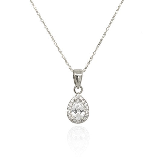 9ct White Gold Cubic Zirconia Pear Cluster Pendant Necklace