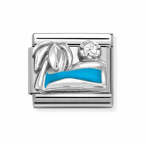 Composable CL SIMBOLS stainless steel, enamel, 1 Cub, Zirc and 925 sterling silver (19_Palm tree with sea)