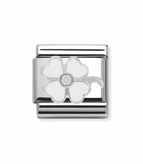 Composable CL SIMBOLS stainless steel, enamel, 1 Cub, Zirc and 925 silver (14_WHITE clover)