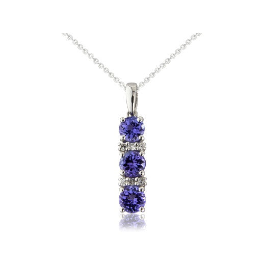 9ct White Gold Diamond & Tanzanite Pendant Necklace