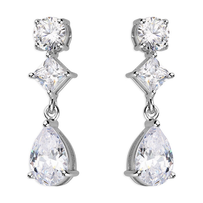 Cubic Zirconia round princess pear drop earrings