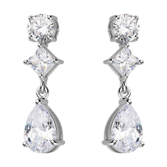 Cubic Zirconia round princess pear drop earrings