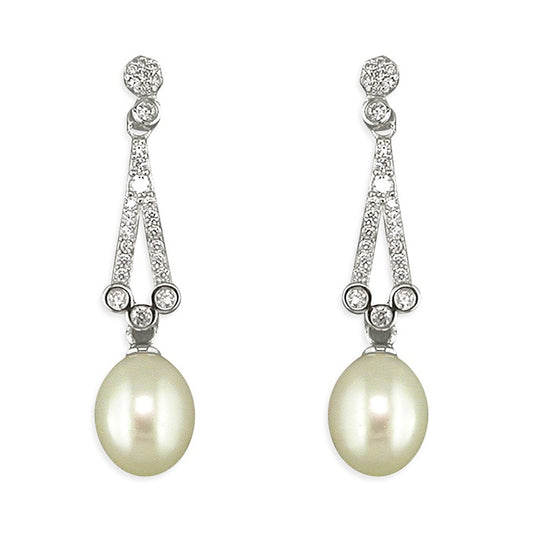 Vintage Pearl CZ drop earrings