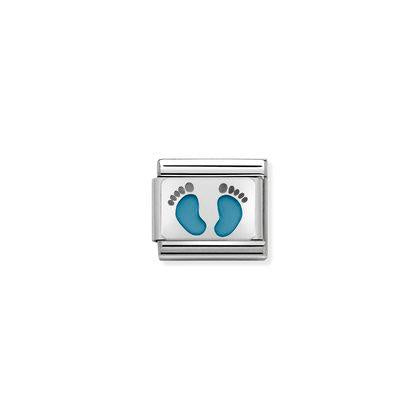 Composable CL OXIDIZED PLATES in steel, enamel and 925 silver (15_Light Blue Footprints)