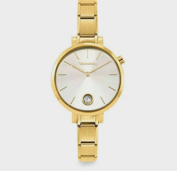 PARIS watch with ROUND steel strap with GOLD zircon (017_Silver)