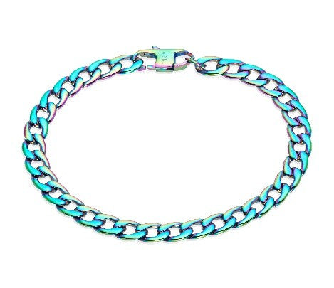 Steel Bracelet with Polished Rainbow IP Plating 19cm